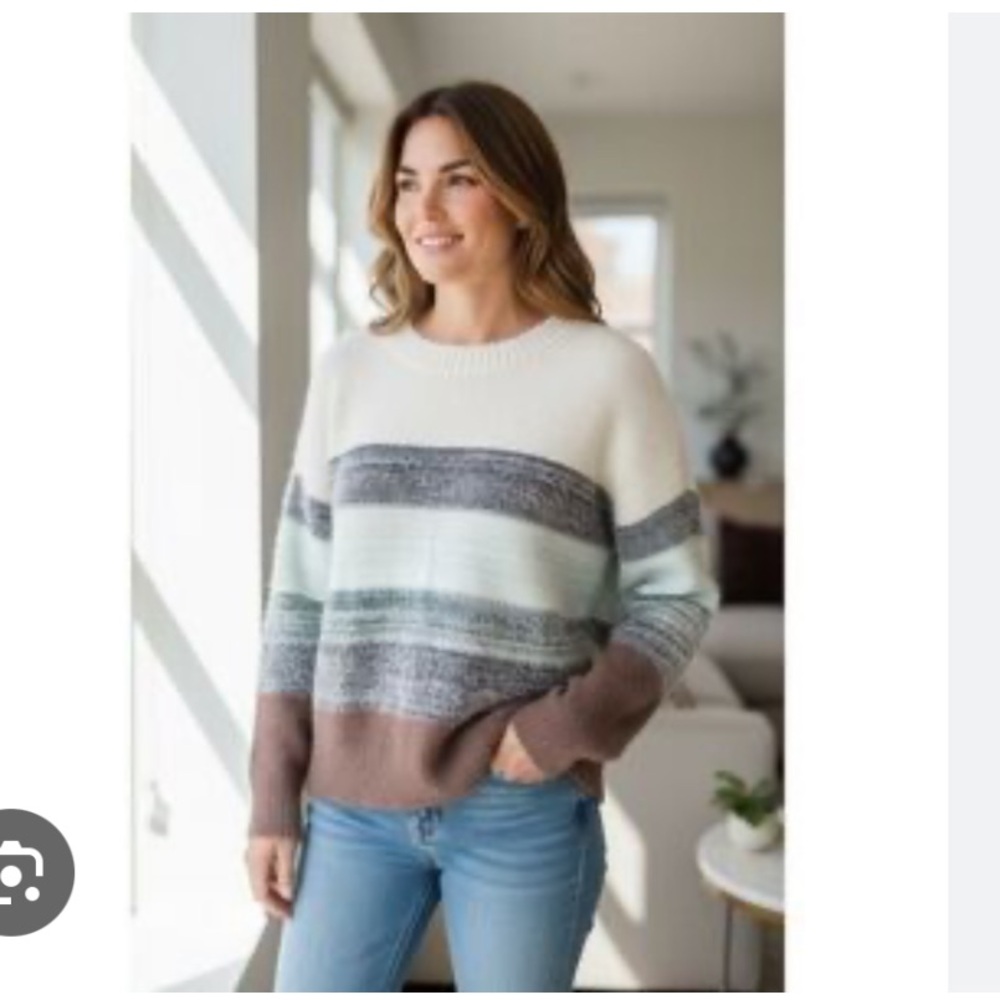 Fate Women's Striped Sweater in Cream, Blue, and Brown in EUC!! - Picture 2 of 10